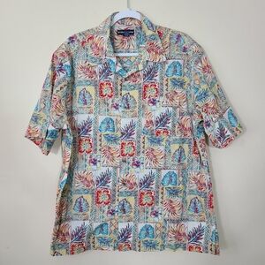 West Marine Java Palm Button Down Short Sleeve Polo Shirt Tropical Multicolor XL